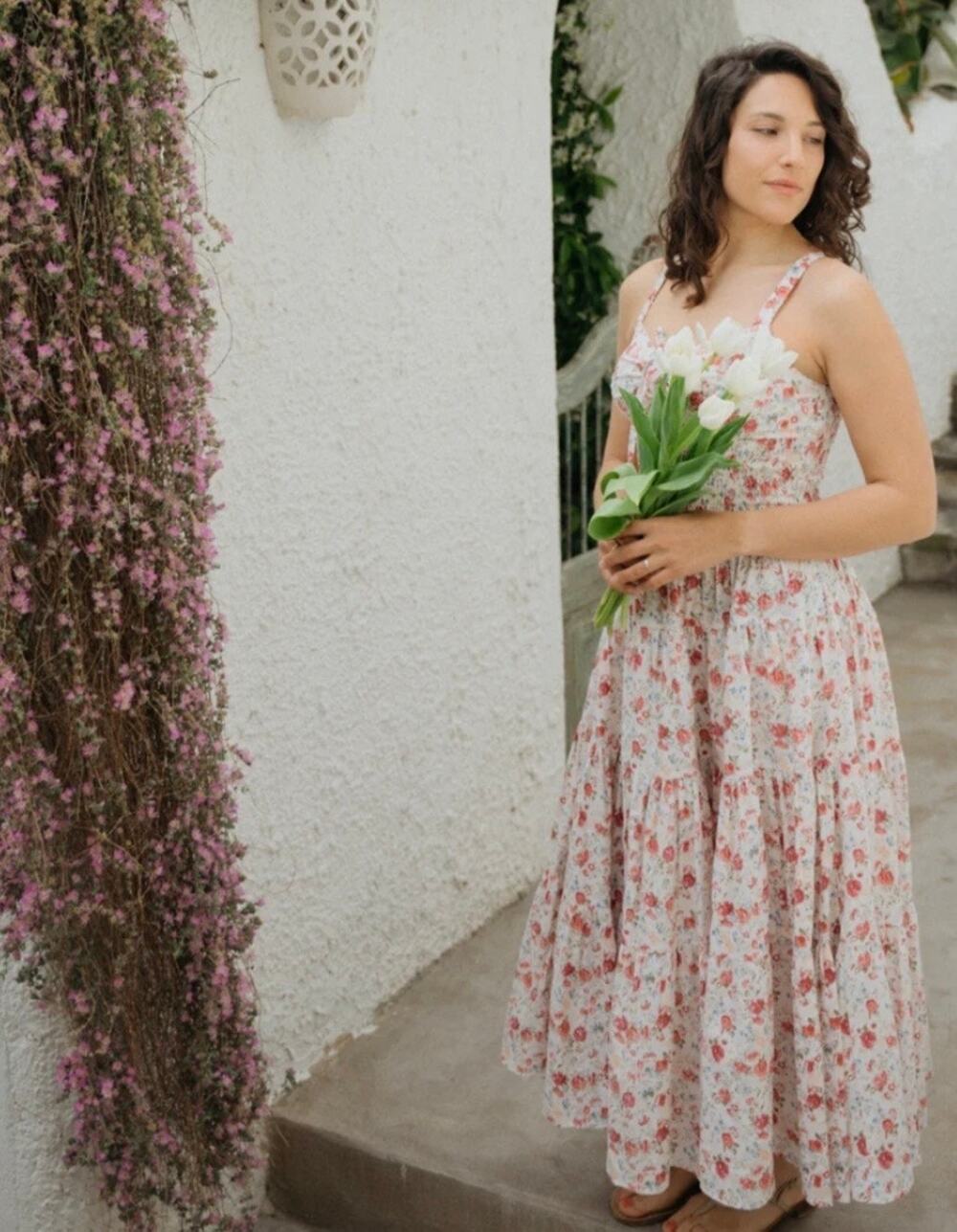 CB Positano Miriam Pink Floral Cotton Maxi Dress Italy One Size $220